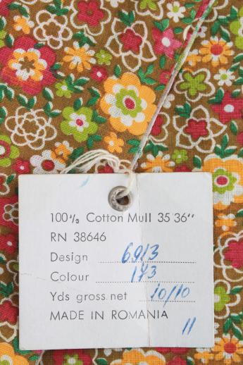 retro calico print voile, vintage fabric w/ original label cotton mull made in Romania