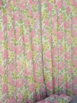 retro flowers curtain panels, 60s 70s vintage taffeta fabric curtains 