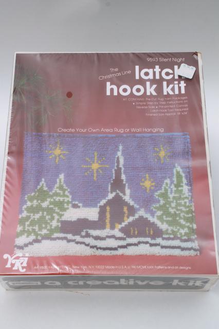 retro latch hook rug wall hanging kits, complete sealed kit lot Christmas designs