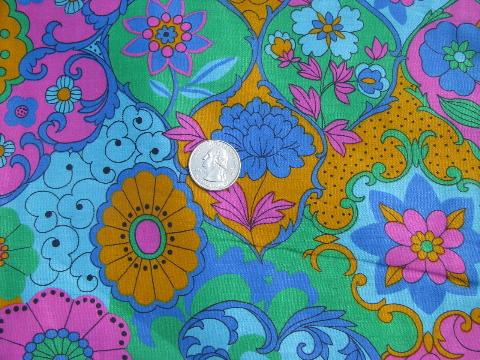 retro mod 60s vintage print fabric lot, op art flowers, psychedelic colors!