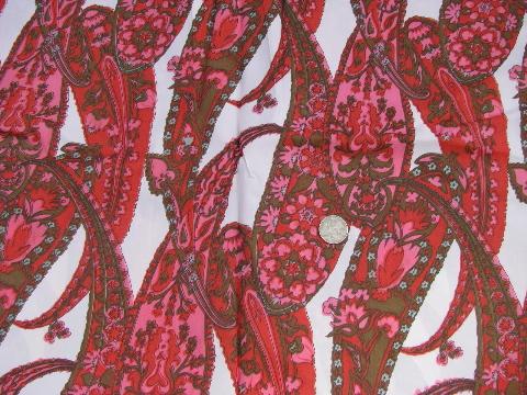 retro mod 60s-70s vintage poly crepe fabric, big paisley print in pink!