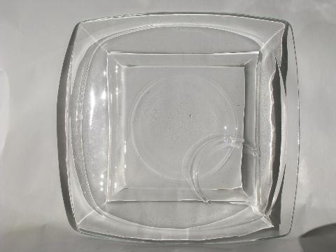 retro mod square glass snack sets, 50s - 60s mid-century modern