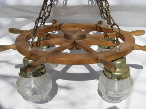 retro nautical ship's wheel hanging light lamp, 1950s vintage