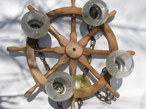 retro nautical ship's wheel hanging light lamp, 1950s vintage