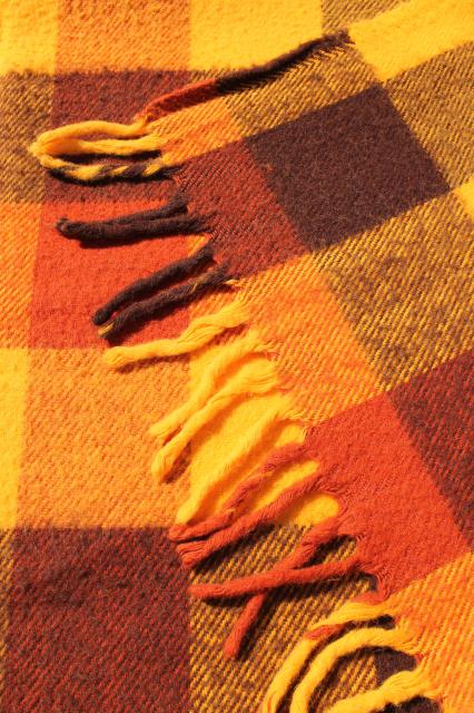 retro orange yellow gold plaid stadium blanket, picnic or camp blanket vintage Faribo label