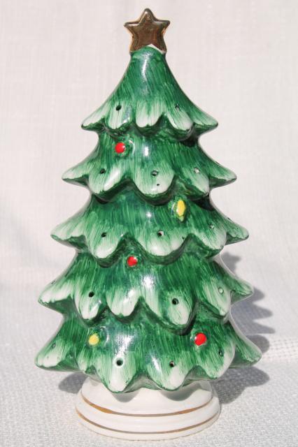 retro vintage Lefton Christmas tree buffet set, toothpick hors d'ouves holder and S&P shakers