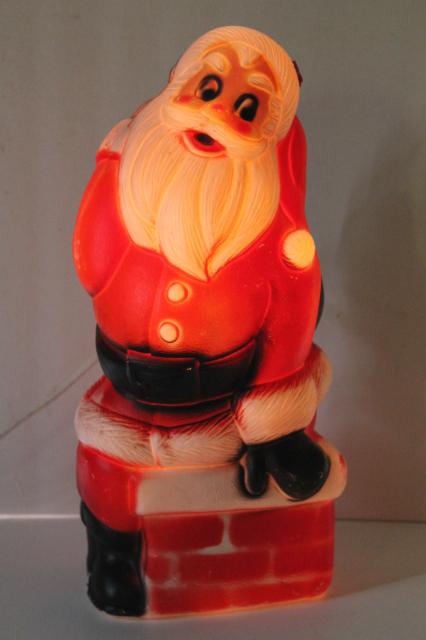 retro vintage blow mold plastic Santa chimney light up Christmas decoration
