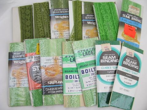 retro vintage carded sewing trims lot, nylon lingerie lace insertions, colors!