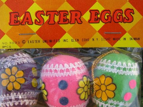 retro vintage flocked Easter egg ornaments, eggs for branch, feather tree