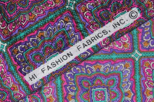 retro vintage hi - fashion purple paisley foulard print poly moire fabric