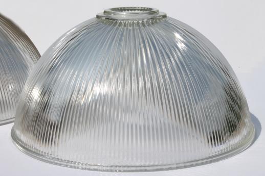 ribbed glass industrial pendant light shades, matched pair large clear glass lamp shade