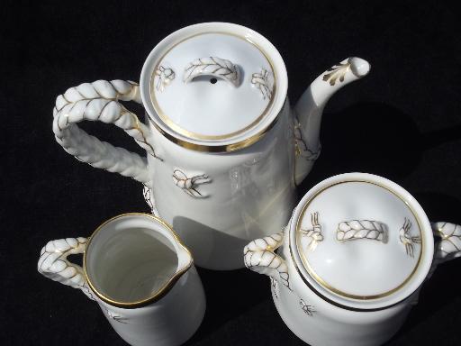 rope and anchor antique 19th century Haviland Limoges porcelain tea coffee set
