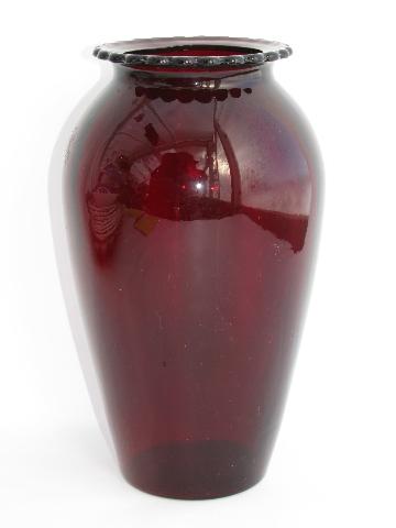 royal ruby red glass large vase, vintage Anchor Hocking
