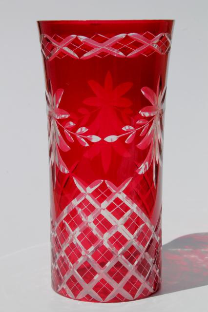 ruby cut to clear glass lamp chimney, red glass hurricane lampshade 
