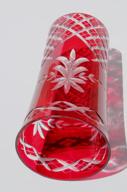 ruby cut to clear glass lamp chimney, red glass hurricane lampshade 
