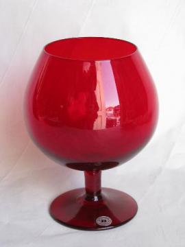 ruby red Swedish glass vase, round ivy bowl, vintage Reijmyre - Sweden