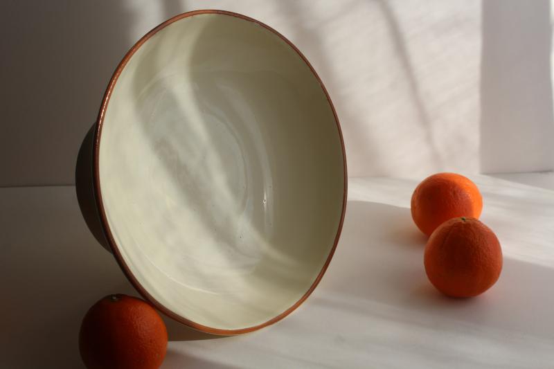 rustic Tuscan Italian pottery pedestal bowl, large fruit dish or centerpiece