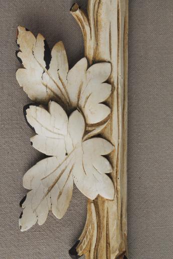 rustic antique Adirondack carved wood picture frame, Eastlake twig & leaf frame w/ shabby paint