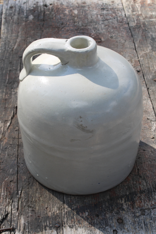 rustic antique white glaze stoneware crock jug, vintage farmhouse neutral decor