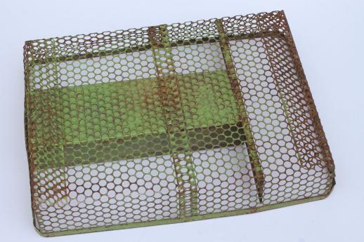 rustic industrial drawer divider tray, chicken wire punched metal - kitchen utensil / knife box