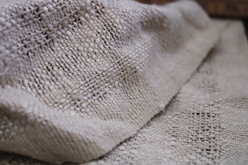 rustic natural linen weave fabric, MCM vintage decorator drapery fabric w/ chunky handwoven look