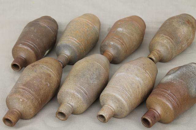 rustic old French country wine label stoneware bottles, vintage Portugal pottery
