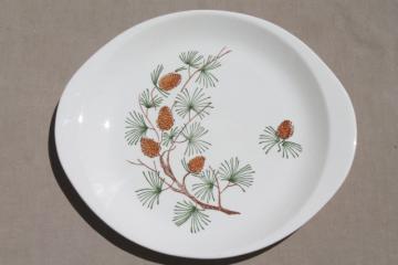 rustic pine cone pinecones china cake plate or platter, mid-century vintage