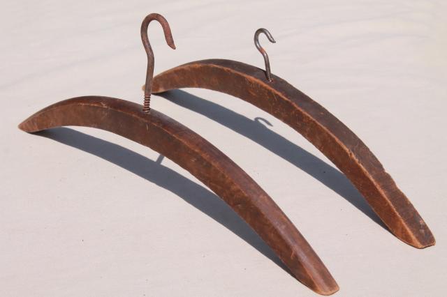 rustic primitive vintage make do wood clothes hangers w/ large hooks 