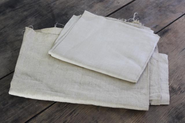 rustic pure linen fabric, natural flax color vintage remnants for needlework or samplers