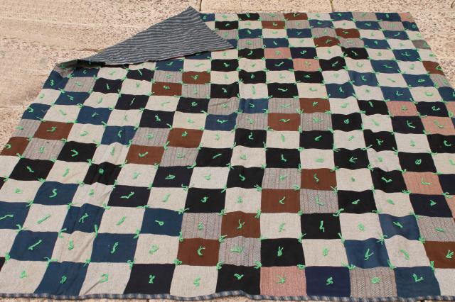 rustic vintage primitive cabin camp style patchwork quilt blankets, old wool quilts