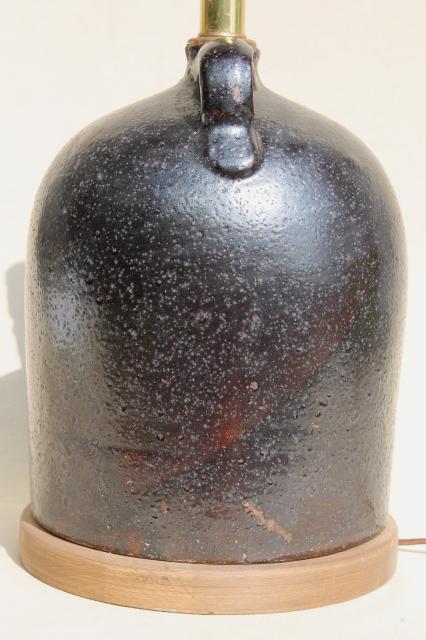 rustic vintage primitive table lamp w/ big brown jug, antique stoneware crock bottle
