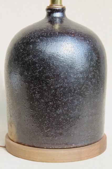 rustic vintage primitive table lamp w/ big brown jug, antique stoneware crock bottle