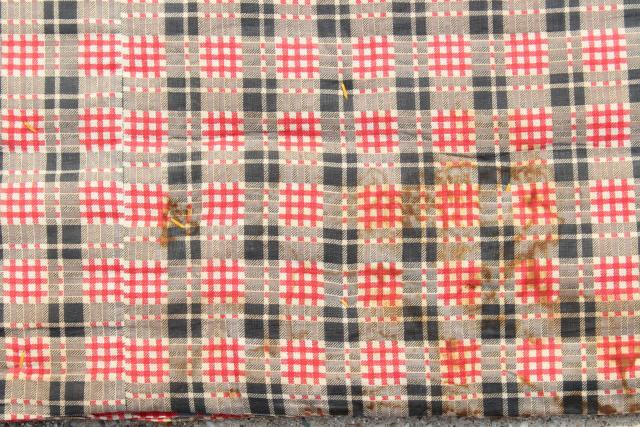 rustic vintage red plaid print cotton covered wool filled comforter or tied quilt