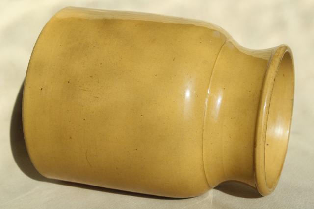 rustic vintage yellow ware pottery crock, large jar vase or kitchen spoon holder