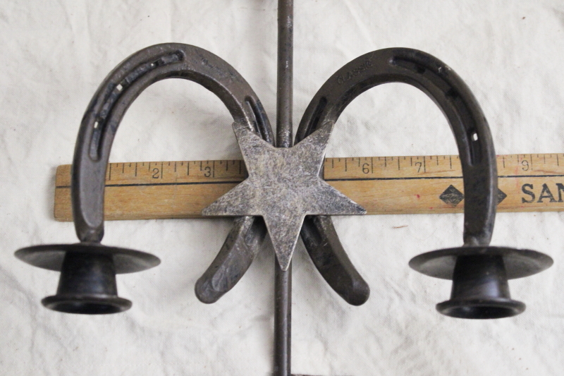 rustic western decor, pair of iron wall sconces candle holders horseshoes  arrowheads