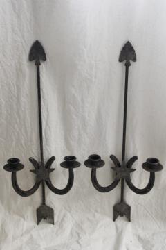rustic western decor, pair of iron wall sconces candle holders horseshoes  arrowheads