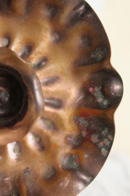 rustic wrought copper flowers, pair of vintage candle holders southwest style