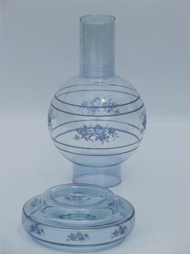 sapphire blue glass candle lamp, hurricane shade & taper candle holder