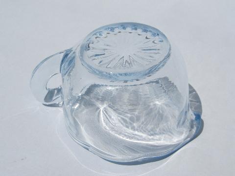 scallop edged small cream & sugar set, old pale blue elegant glass