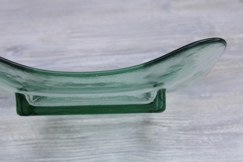 sea glass green San Miguel recycled glass bowl, modern square freeform shape art glass