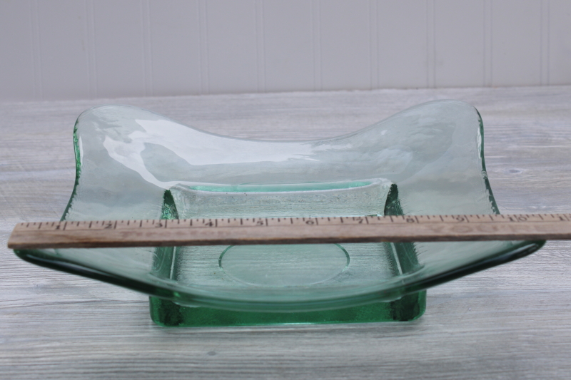 sea glass green San Miguel recycled glass bowl, modern square freeform shape art glass
