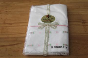 sealed package vintage pillowcases, Dan River all cotton percale w/ pink  green sprig border