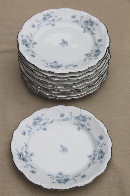 set of 10 Blue Garland china bread & butter plates, vintage Bavaria mark Johann Haviland