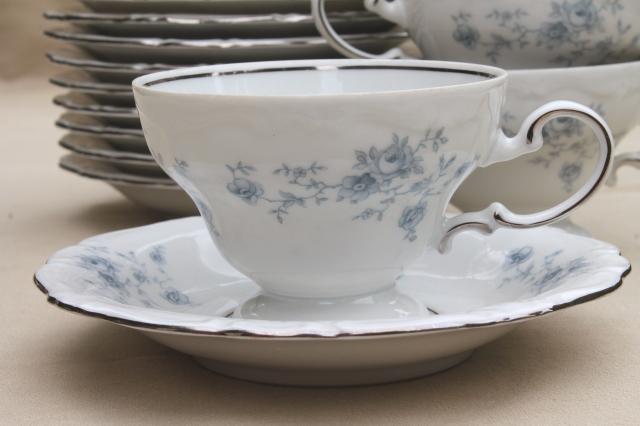 set of 10 Blue Garland china tea cups and saucers, vintage Bavaria mark Johann Haviland