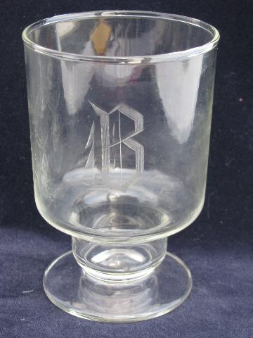 set of 10 vintage glasses w/ etched art deco B monogram