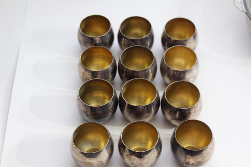 set of 12 vintage silver plate punch cups, Revere style roly poly tumblers