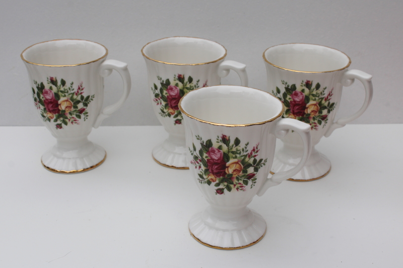 set of 4 Royal Albert Old Country Roses fluted mugs, large cups for coffee or tea