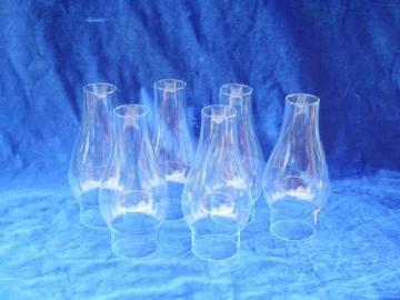 set of 6 glass lamp chimneys, vintage replacement hurricane chimney shades