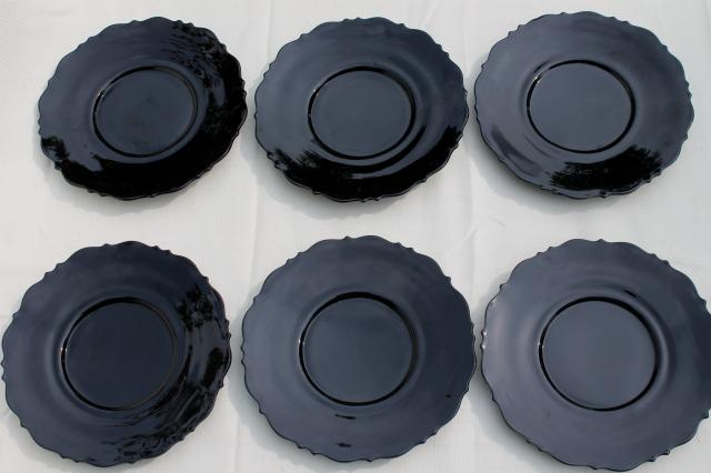 set of 6 vintage black amethyst glass plates, Mt Pleasant LE Smith Mount Pleasant pattern