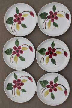 set of 6 vintage hand-painted pottery cake & pie plates, Blue Ridge or Stetson?